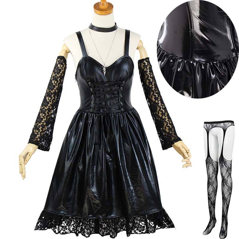 Misamisa Cosplay Kostym Death Not Kvinnor Goth Klänning Med Strumpor Hållare Choker Gotisk Misa Amane Läderklänning För Halloween cm