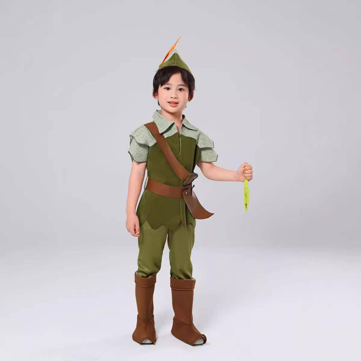Halloween Peter Pan cosplay grön alv Peter Pan, barnens scenkostym cm brown
