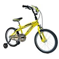 Huffy Moto X 18 tum pojkar cykel gul 5-7 år gammal snabbanslutning montering + stabilisatorer