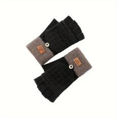 TEMU 100% Cotton Fingerless Gloves With Touch Screen - Half Finger Jacquard Knit Winter Gloves With Non-slip Grip And Warm Alpaca Fleece For Casual Weekend Use