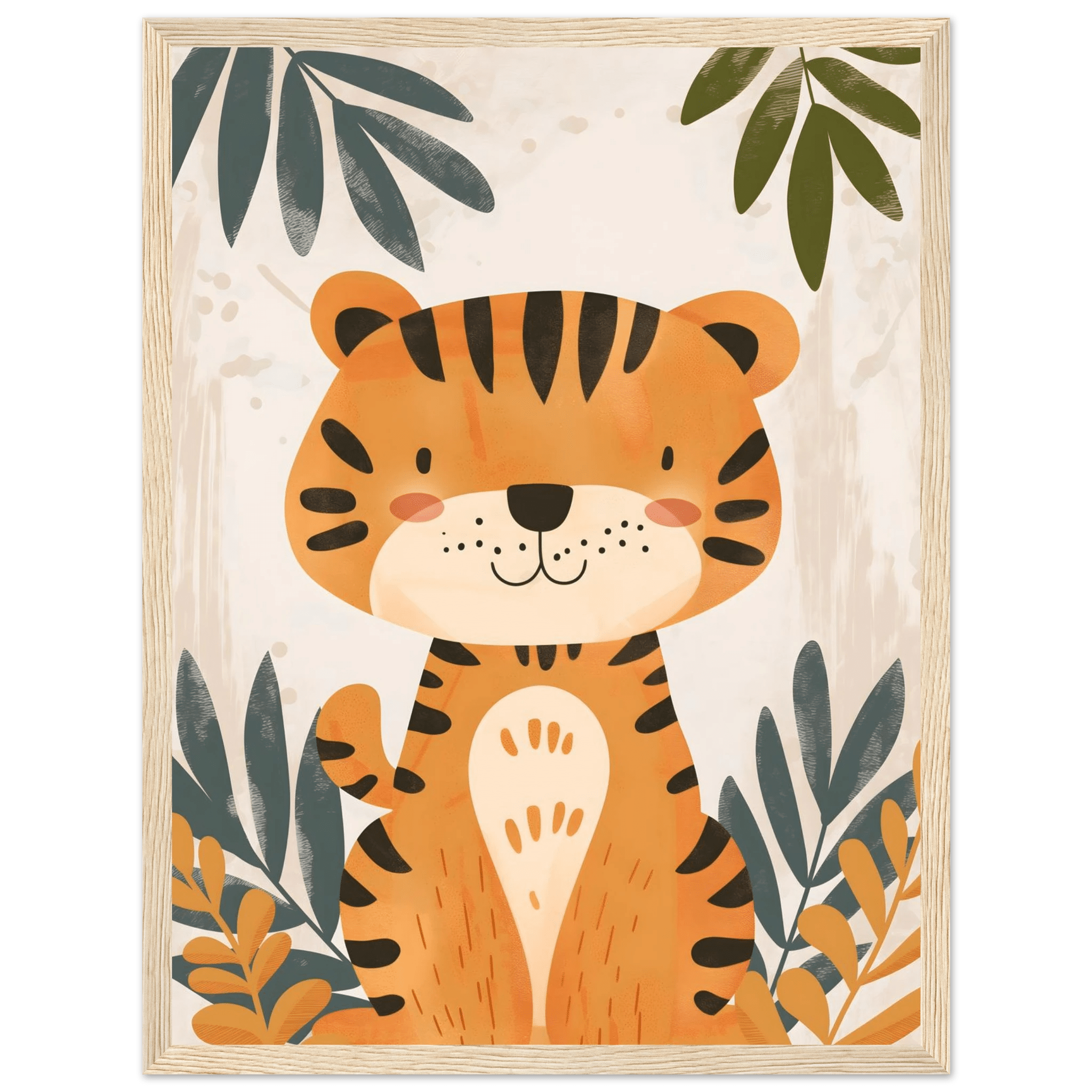 Tigerposter-30x40 cm / 12x16″ / Med ram / Ljust trä