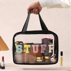Minimalist Letter &#34;STUFF&#34; Makeup Bag, Waterproof Large Capacity Storage Bag, Zippered Cosmetics Storage Bag, Transparent Toiletries Storage Bag, Porta - Multicolor - 1pc-black,1pc-pink,7pcs (toiletries Bag),7pcs(cosmetic Bag),1pc-mini Transparent Bag