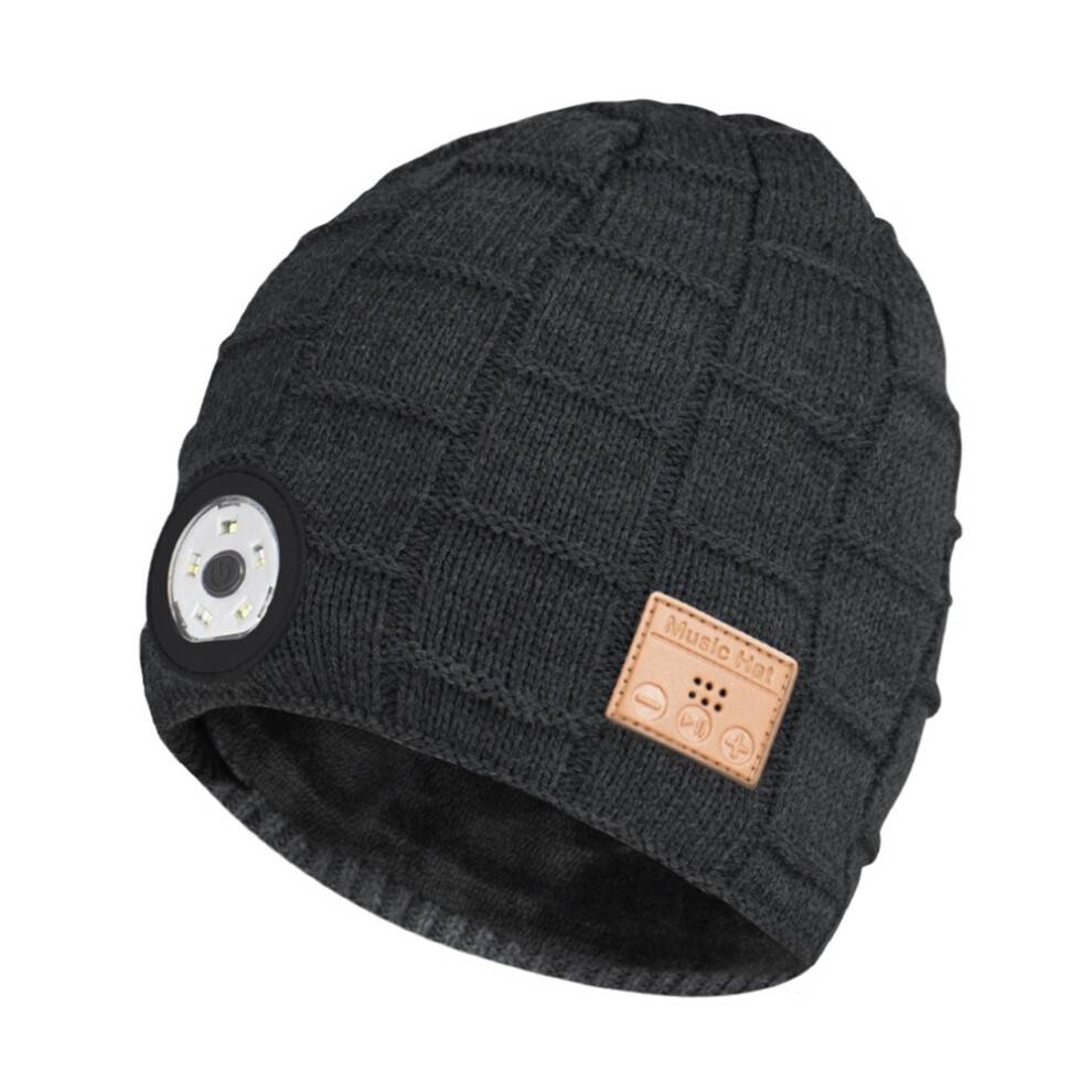 Pandelampehat med lys, vaskbar beanie Bluetooth-hue med lys, USB-genopladelig håndfri LED-lommelygte med indbyggede trådløse hovedtelefoner