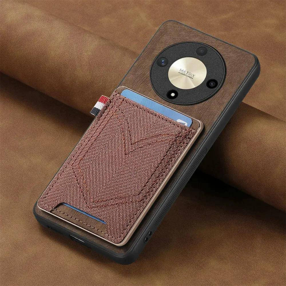 Honor Magic6 Lite Magic 7 Pro 8 Lite 5G Magnetiskt Läder Kortfodral Lins 360 Skydd Baksida Capa Magic 6 Lite Magic7 Pro Magic8 Funda svart