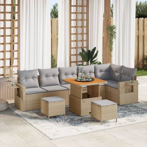 Trädgårdsoffset 9 pcs Beige konstrotting