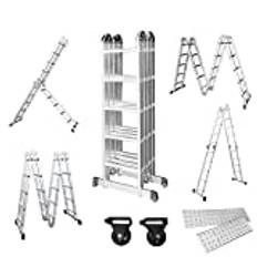LZQ 4 x 5 multifunktionsstege 550 cm, 6-i-1 aluminiumstege, multifunktionsstege, hopfällbar stege, hushållsstege, arbetsstege, ledare, stigglidare, arbetsscen, multifunktionsstege, led-stege