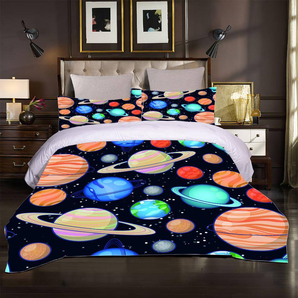 Kosmisk Solsystem Planet 3D Sängkläder Set För Barn Pojkar Flickor Täcke Set 1 Påslakan Och 2 Örngott Mjukt Enkelt Dubbelt W240xL220cm