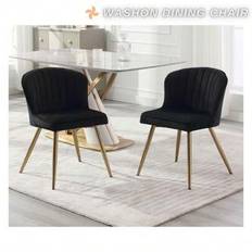 2ST Wahson Velvet matstolar Modern matstol med tjock kudde Köksstol med guldben, sammetsstol för matsal/restaurang, svart
