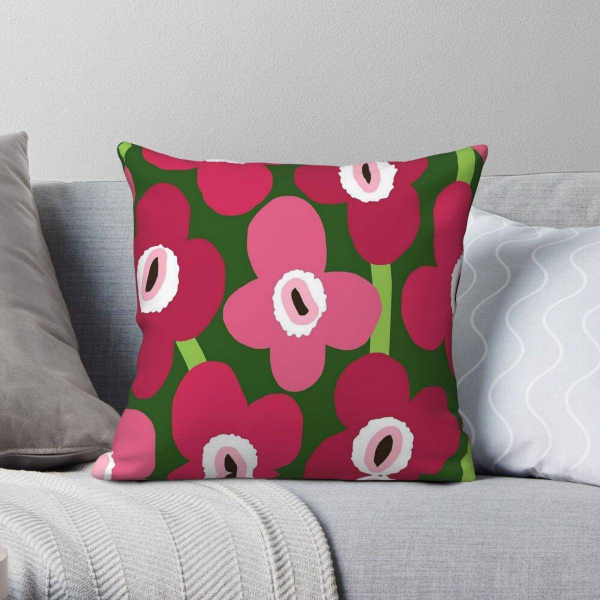Retro Skandinavisk Rosa Blommor Fyrkantig Kuddfodral Polyester Linne Sammet Mönster Blixtlås Dekorativt Kuddfodral Sittkudde Fodral