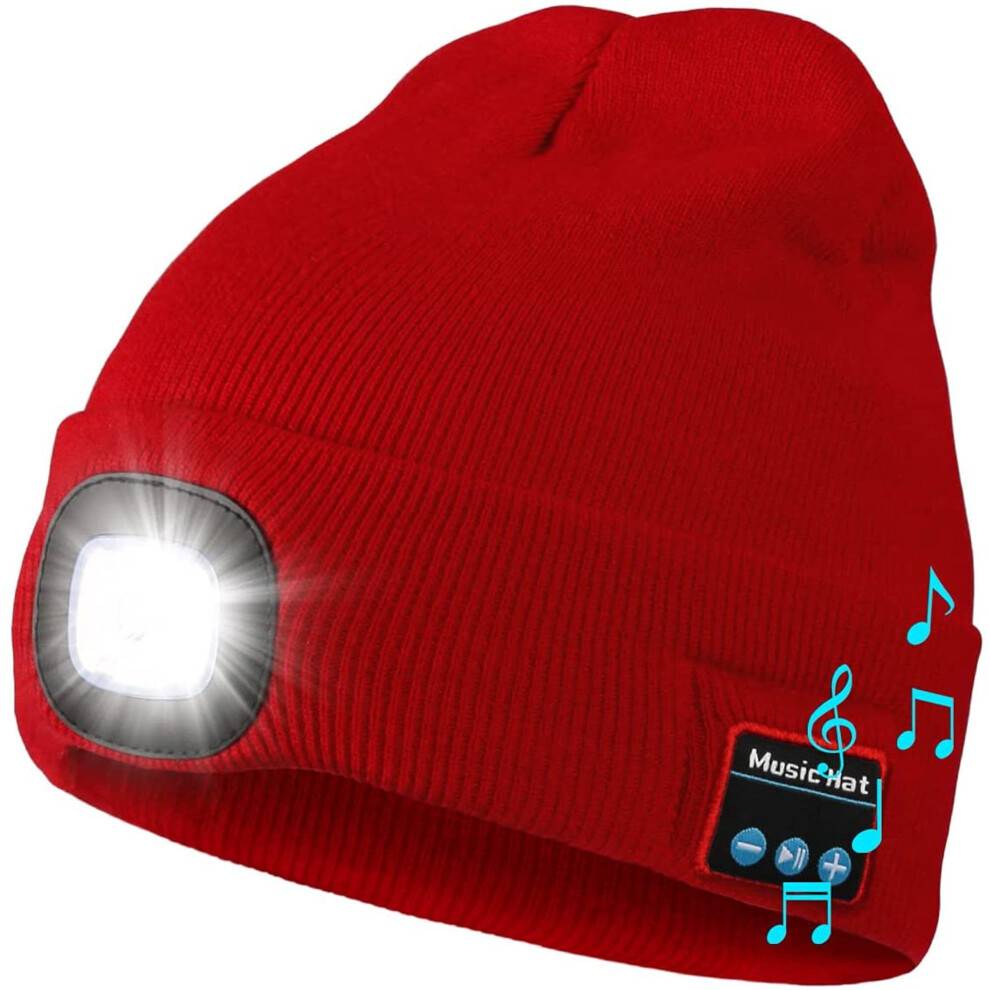 Morttic Bluetooth Beanie Hat med 4 LED-lys, USB-genopladelig, indbyggede højttalere og mikrofon – kompatibel med iOS/Android