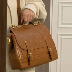 Literary retro one-shoulder messenger bag handbag casual bag texture oil wax leather British college style brun