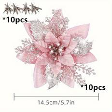 TEMU 20pcs Golden Christmas Flowers - Festive Decorations, Glitter Party Ornaments For Xmasdiy, Indoor Outdoor Christmasdecor (1 Bag)