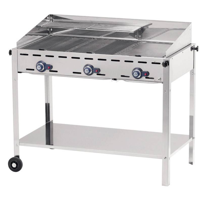Gasolgrill Green Fire, 3 brännare på 2 hjulsbas Profi Line, Hendi