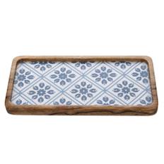 Country Living Mango Wood Serving Tray 30cms - Blue Flowers One Size