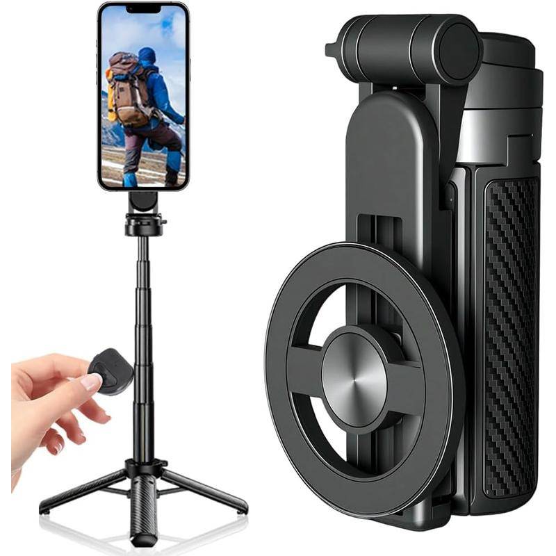 TEMU Magnetic/clip Type Sizes 2025 New 4in 1 Multifunctional Magnetic Selfie Stick, Universal 360° Rotation Phone Tripod With Remote Control, Portable Extendable Mag Tripod For Travel Vlog(black)
