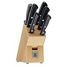 WMF Classic Line Knivblock med knivset, 7 delar, 5 knivar, skärpstål, block av bokträ, knivblad av specialstål, svart
