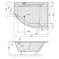 Thilde asymmetrisk badekar 170 x 130 cm Venstre