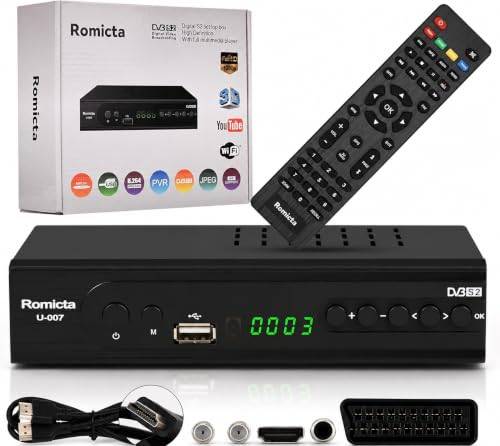 Romicta HD Receiver für Satelliten, Sat Receiver mit HDMI, DVB-S/S2, PVR, EPG, SCART, USB Mediaplayer, HDTV, YouTube, Wetter, Schwarz - HDTV Satelliten Receiver