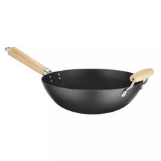 Wokpanna med trähandtag kolstål 32,4 diameter cm
