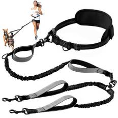 Joggingkoppel hundar med magbälte, midjebälte hundkoppel, handsfree med magbälte, handsfree hund, koppel hund med midjeväska, joggingkoppel hundar, koppel för stora hundar upp till 50 kg, svart + grå