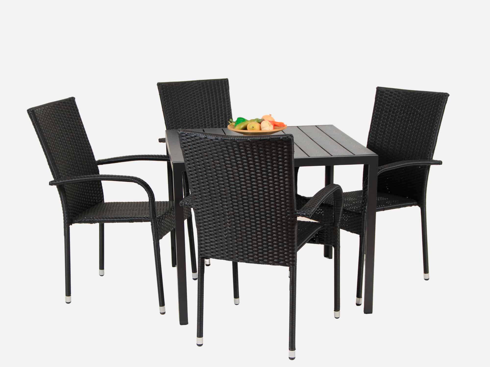 Havemøbelsæt 90x90 med 4 stabelstole Anita.