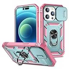 Stötsäkert Pansarfodral För iPhone 15 14 13 12 11 Pro Max 13 Mini X XS Max XR 8 7 Plus Kamera Slide Lens Magnetic Ring Stand Cover, Grön Rosa, För iPhone XR