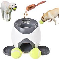 Automatisk bollkastare för hundar, automatisk bollavfyrare, interaktiv leksak, hundhämtning, leksak med 2 tennisbollar, kastspel, mat belöningsmaskin för hundar med matning, platt bricka för hundvalp (grå)