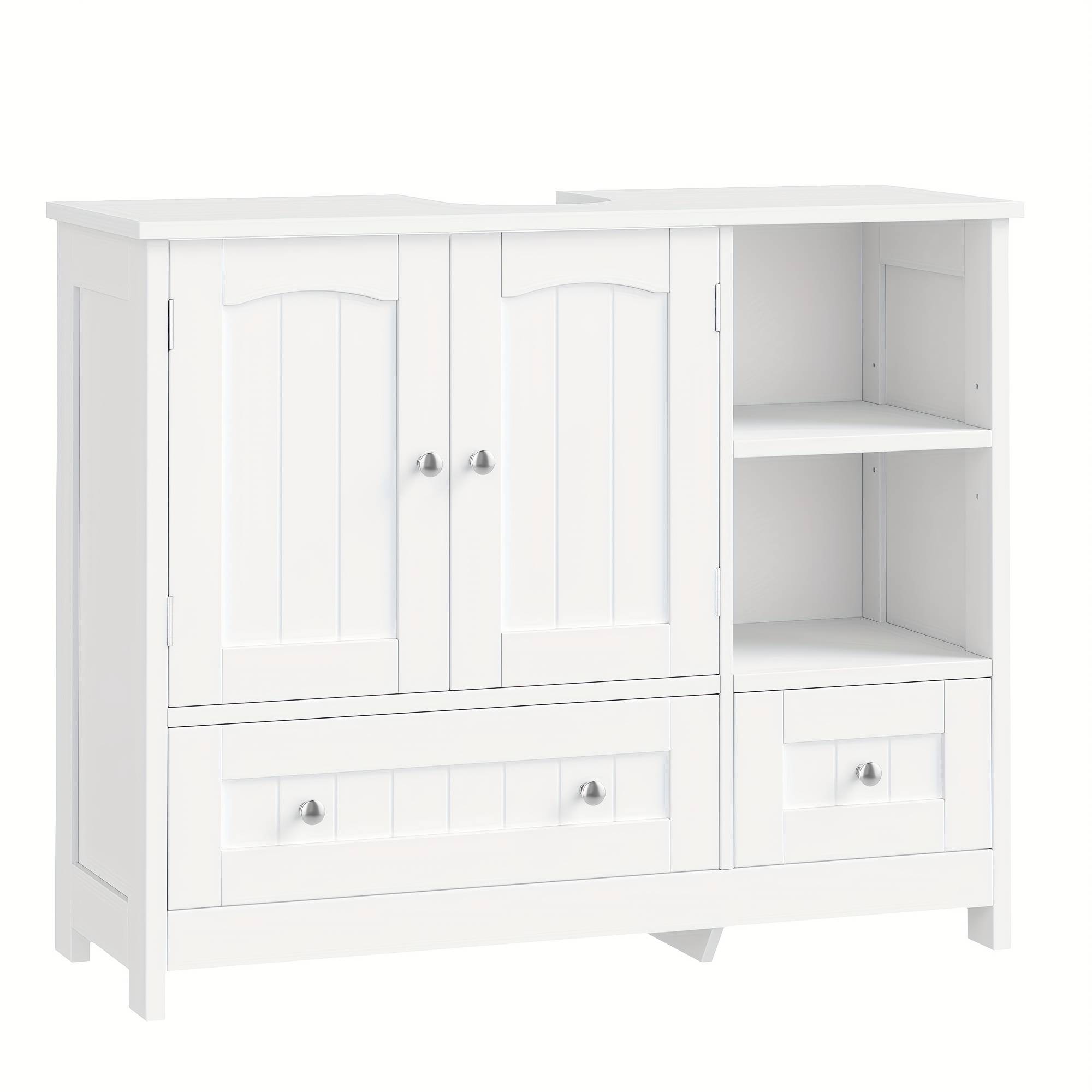 Kealive Bathroom Cabinets, Bathroom Vanity Unit With 2 Drawers And 2 Doors And 2 Open Compartments, White