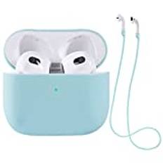 fodral kompatibelt med Airpods 3, kompatibelt med Apple AirPods 3 fodral (Light Blue), Airpods 3 Generation fodral, Airpods Silicone Protective fodral with Straps [Support Wireless Charging]