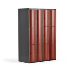 Småfacksskåp CURVE, 4 sektioner, 12 fack, 1740x1200x550 mm, röd metallic