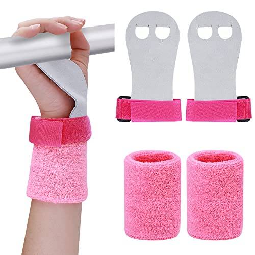 Abeillo 2 gymnastikarmband, gymnastikgrepp för ungdomar, barn, gymnastiska handgrepp, gymnastikstång, handflatsskydd och handledsstöd, sporttillbehör för träning, rosa (S)