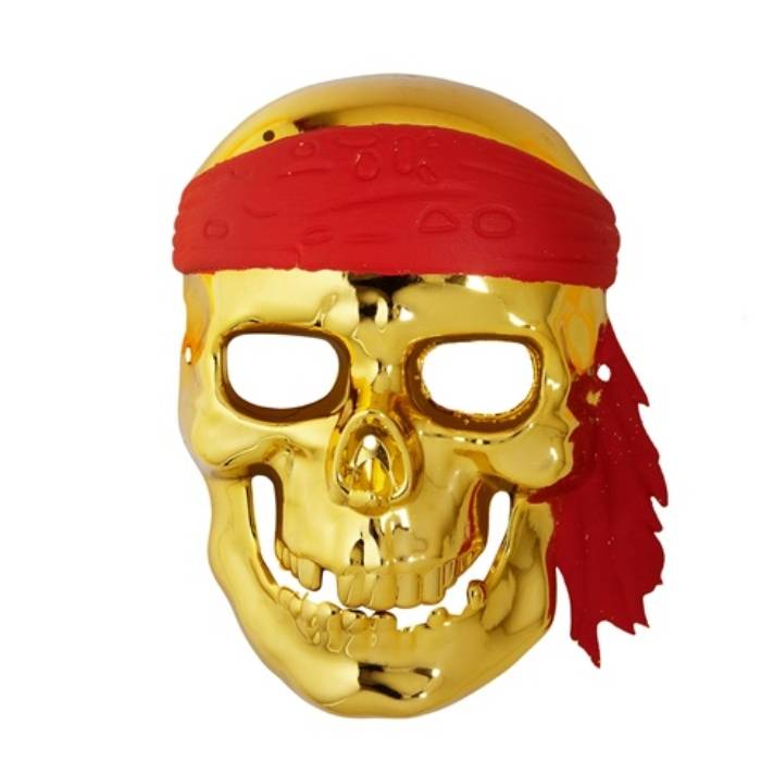 Guld pirat skelet maske med rød bandana - onesize.