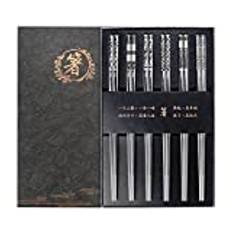 Ätpinnar återanvändbara ätpinnar i rostfritt stål 6 par, halkfria stavar diskmaskinssäkra japanska ätpinnar, metall ätpinnar personlig chopsticks presentset