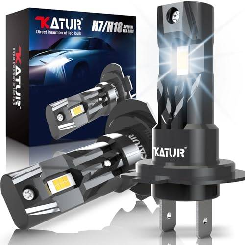 KATUR H7 LED Strålkastare för bil, Canbus 18000LM 6000K vit trådlös Plug & Play LED H7 helljus eller halvljus 400 % ljusstyrka 1:1 mini storlek, 2 glödlampor