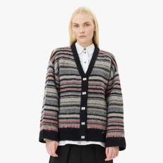 GANNI K2357 Soft Wool Stripe Boxy Cardigan - Phantom - XS / striber