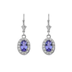 Tanzanite & Diamond Ethereal Halo Gemstone Drop Earrings in 9ct White Gold - white gold/purple