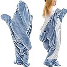 Shark Blanket Hoodie for Adults, Wearable Shark Blanket Onesie Super Soft and Comfortable Flannel Hoodie, Shark Blanket Hoodie Sleeping Bag-M-67in*27.5in