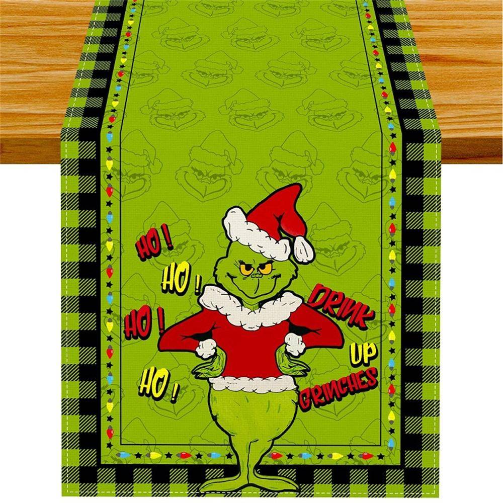 Linne Grön Grinchen Jul Bordslöpare God Duk Julhelg Bord black