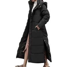 Sawmew Dunjacka Dam Lång Vinterjacka Lång Dunjacka Varm Parkajacka Med Huva Quiltad Jacka Vinterjacka Ledig Dunjacka (Color : Black, Size : L)