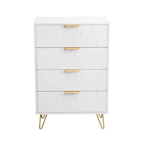 DIYHOM Byrå vit med 4 lådor, smal sideboard för vardagsrum, sovrum, 60 x 34 x 90 cm, vit