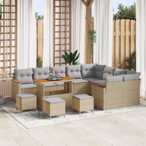 Trädgårdsoffset med kudde med lagring 13 pcs Beige Poly Rattan