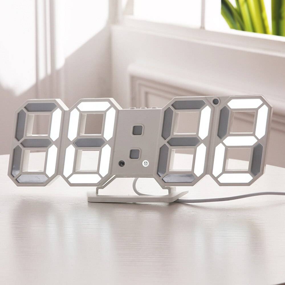 Digital klocka 3d larm bordsskiva siffra för skrivbordshylla led abs plaster delikat och hållbar - Vit vit