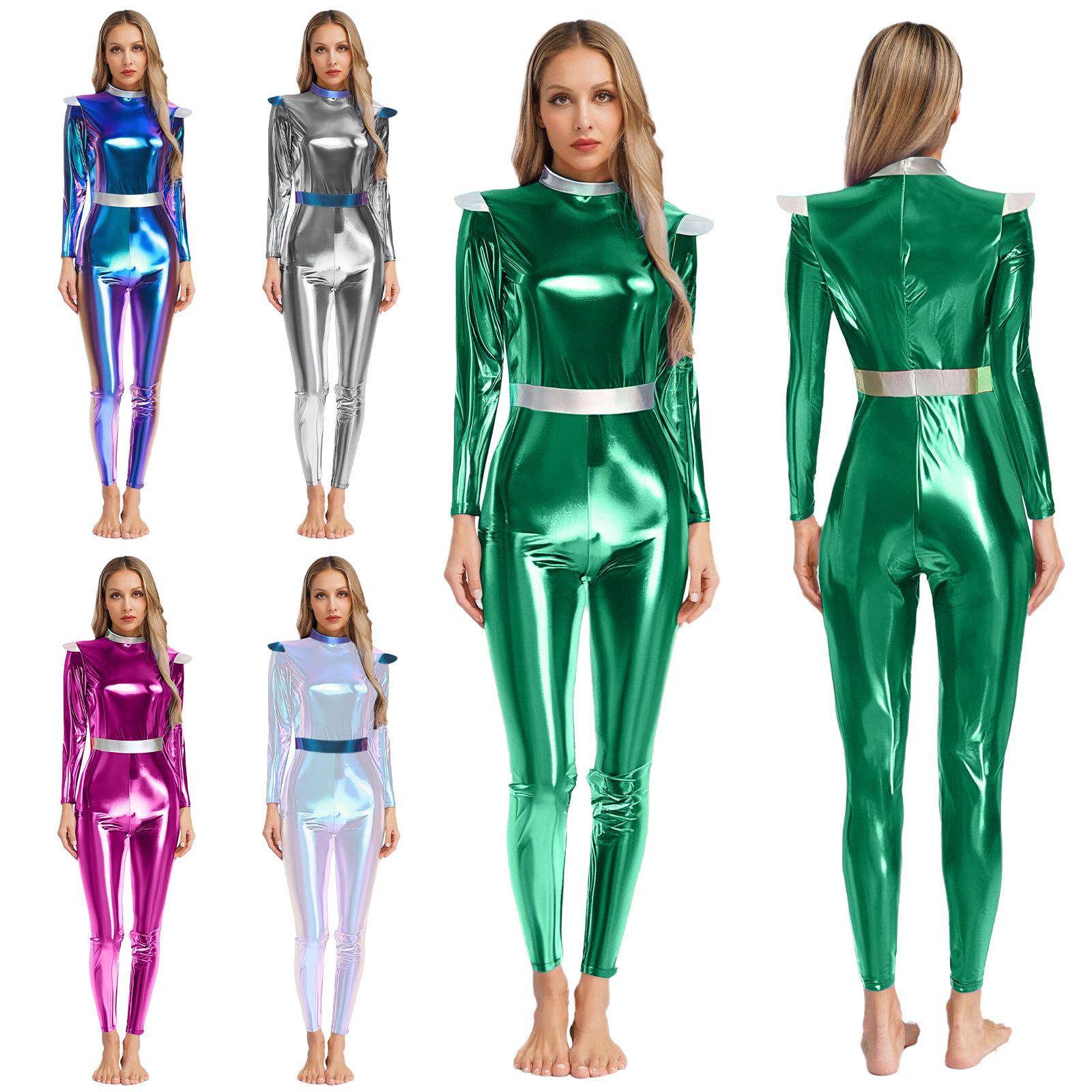 Kvinnor Cosplay Halloween Alien Kostym Krigare Astronaut Dräkt Robot Yttre Rymden Maskerad Jumpsuit Uppträdandekostym cm blue