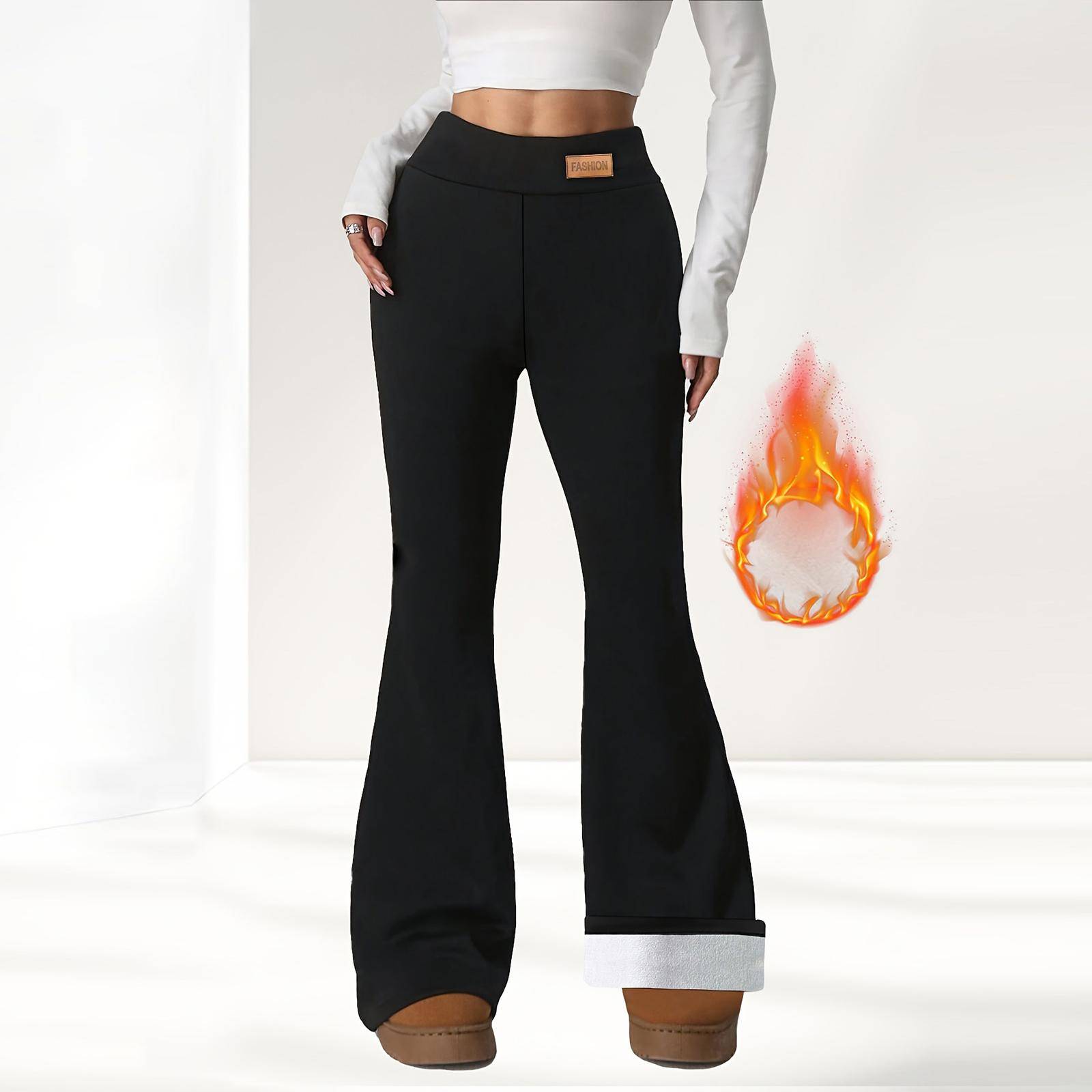Dammode Fleecefodrade Leggings Höga i Midjan Vinter Yoga Bell-Bottom Vida Ben Termobyxor cm svart
