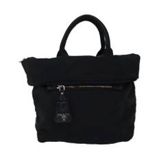 Prada Vintage, Pre-owned, Dame, Sort, ONE SIZE, Uld, Brugt Prada Tessuto Foldover Tote