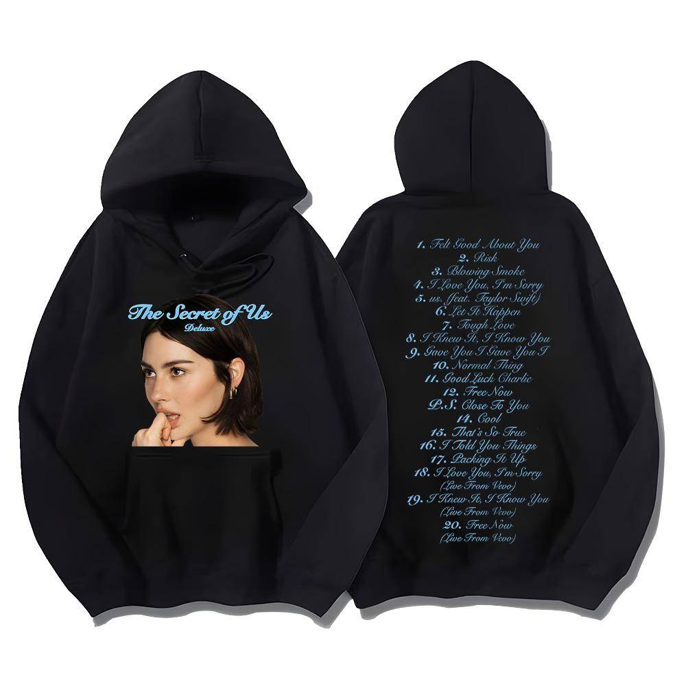 Gracie Abrams Ny låt The Secret of Us Deluxe Hoodie Kreativa trender Sweatshirt Mode Mångsidig Pullover Dam Herr Hoodie cm svart