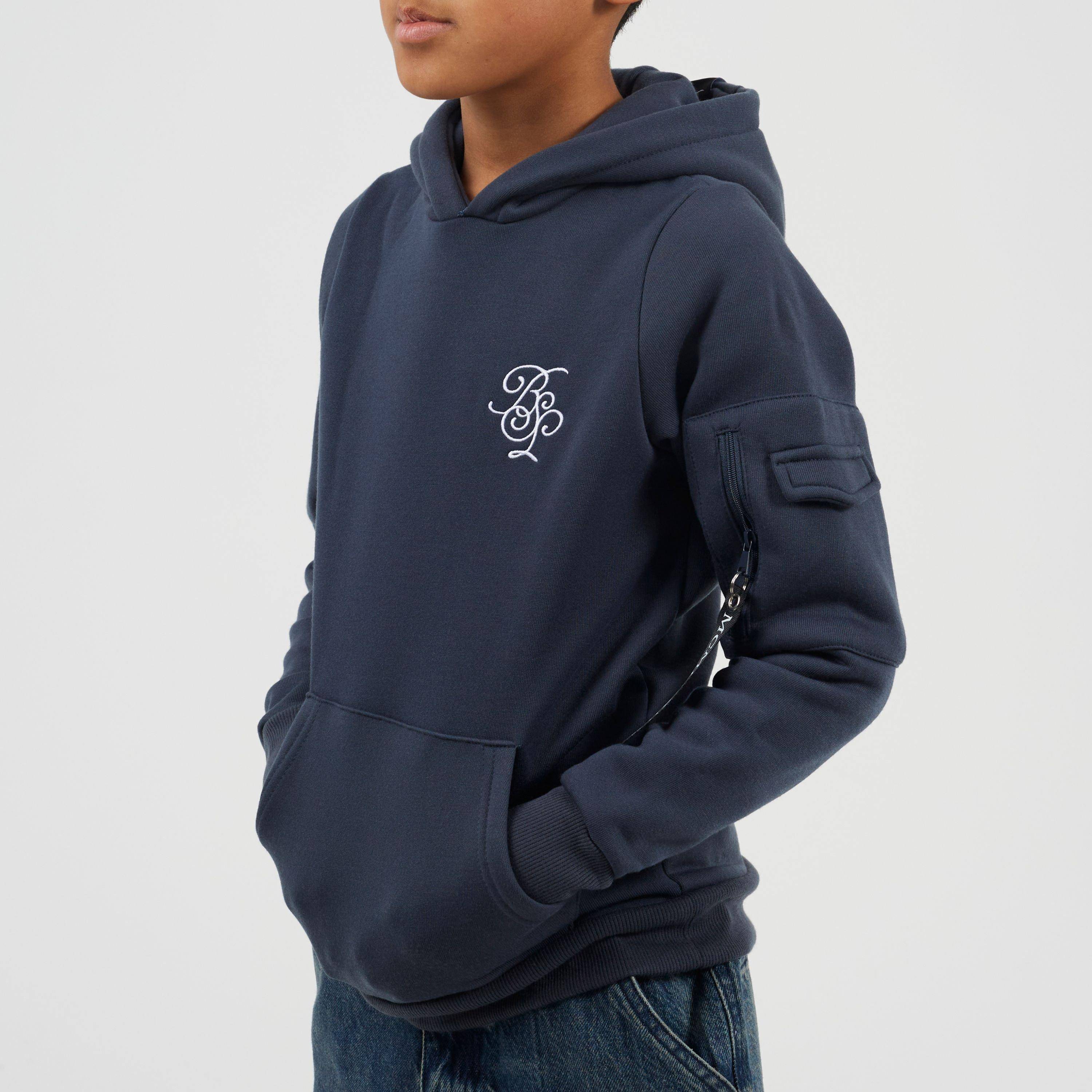 Brave Soul Boys Pull Over Hoodie With Chest Embroidery And Sleeve Pocket