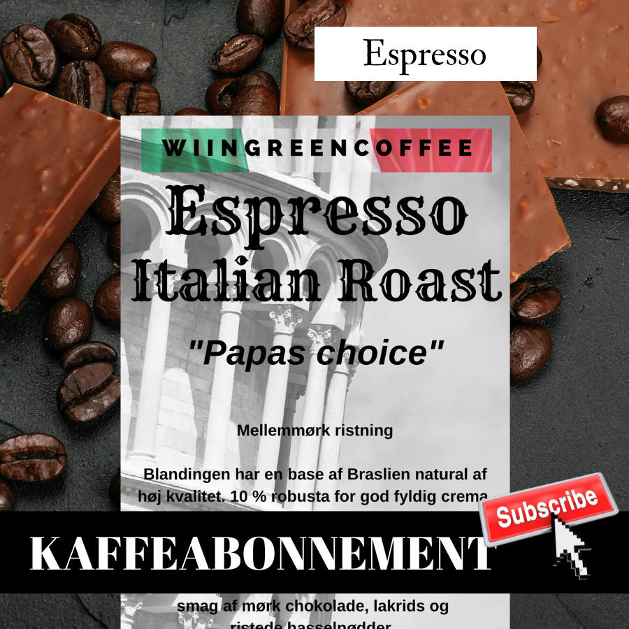 Kaffeabonnement Espresso "Papas Choice" Italian roast. Friskristet kaffe 450 gr
