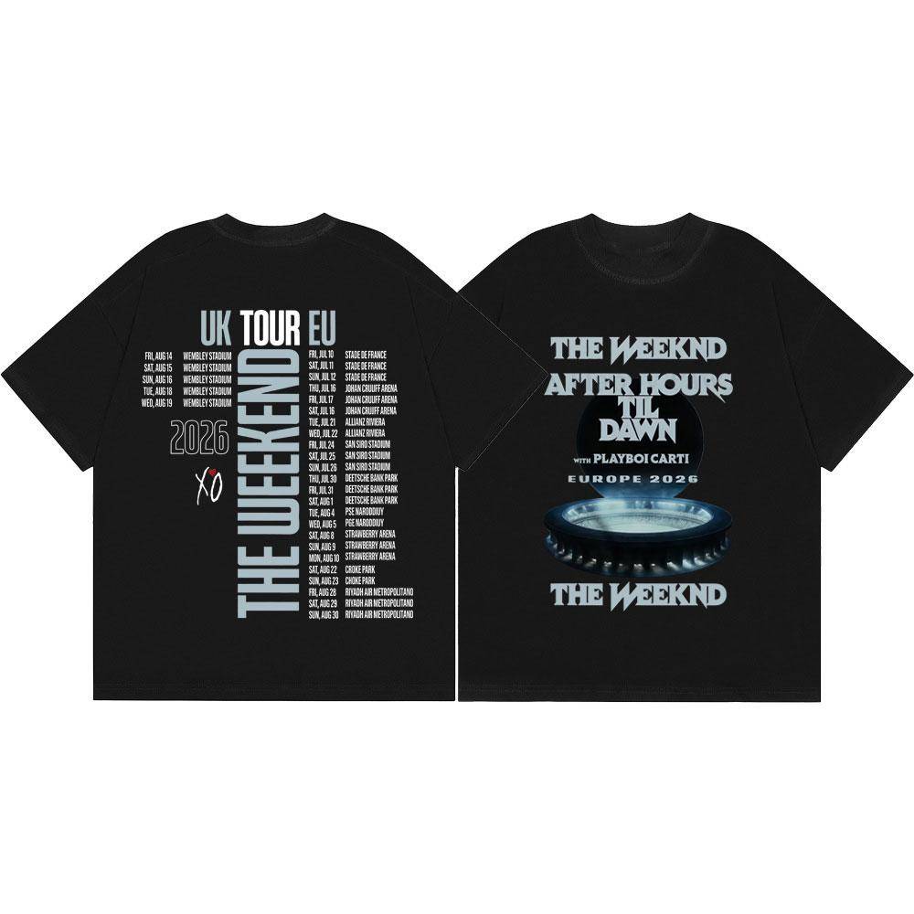The Weeknd After Hours Til Dawn Tour 2026 Merch T-shirt Mode Hip Hop Kortärmade Kläder Herr Dam Vardaglig Bomull Y2k T-shirt cm gray