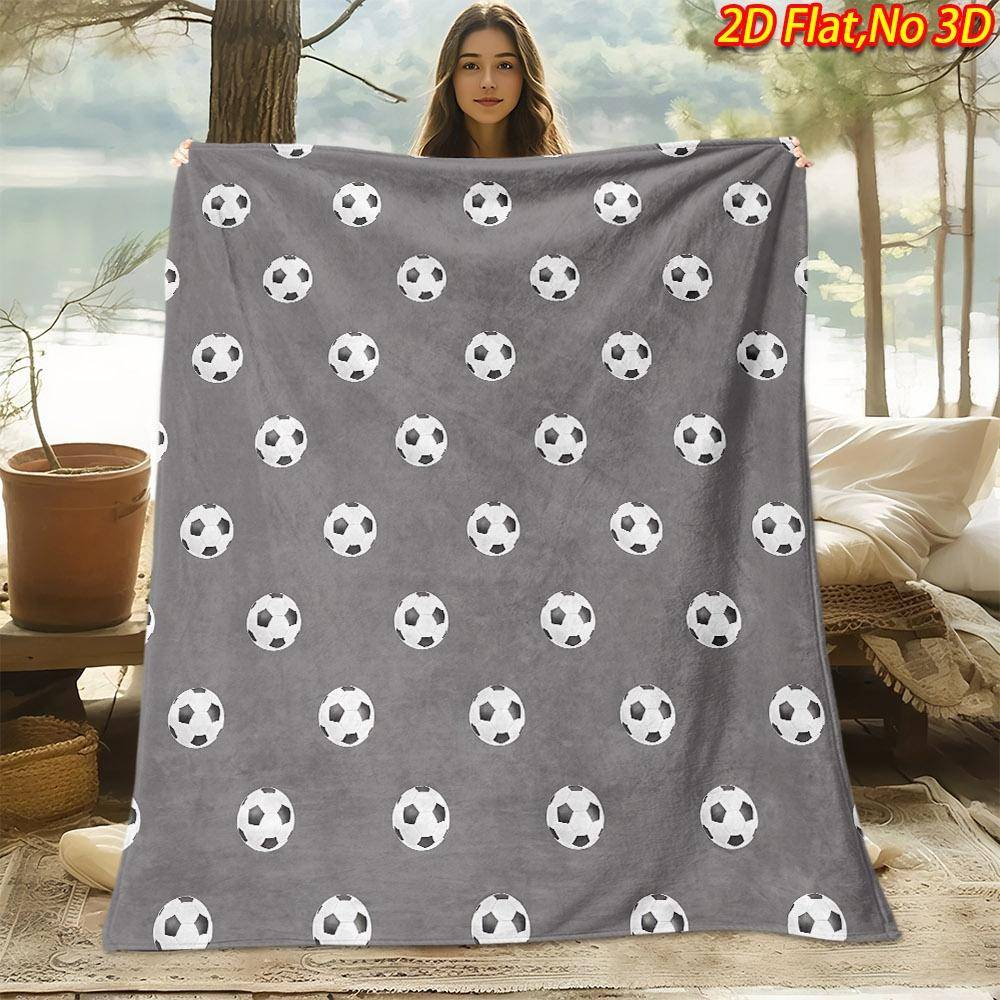 1 st Fotbollstema Pläd Lämplig för Alla Årstider, Mjuk Quiltad Överkast med Fotbollsmönster, Maskintvättbar 100% Polyester Överkast för gray